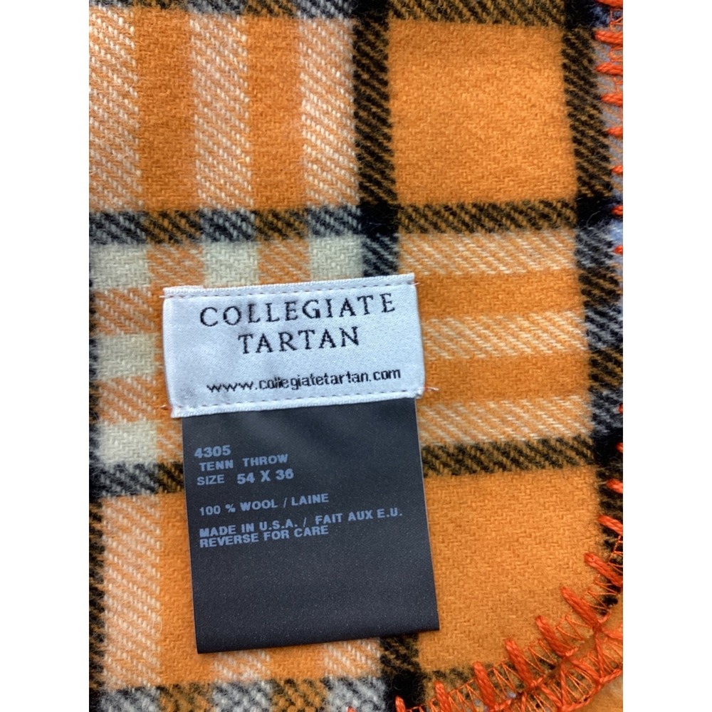 Collegiate Tartan Tennessee Vols Wool Throw Blanket 54x36 Orange Plaid USA Made - Picture 3 of 5